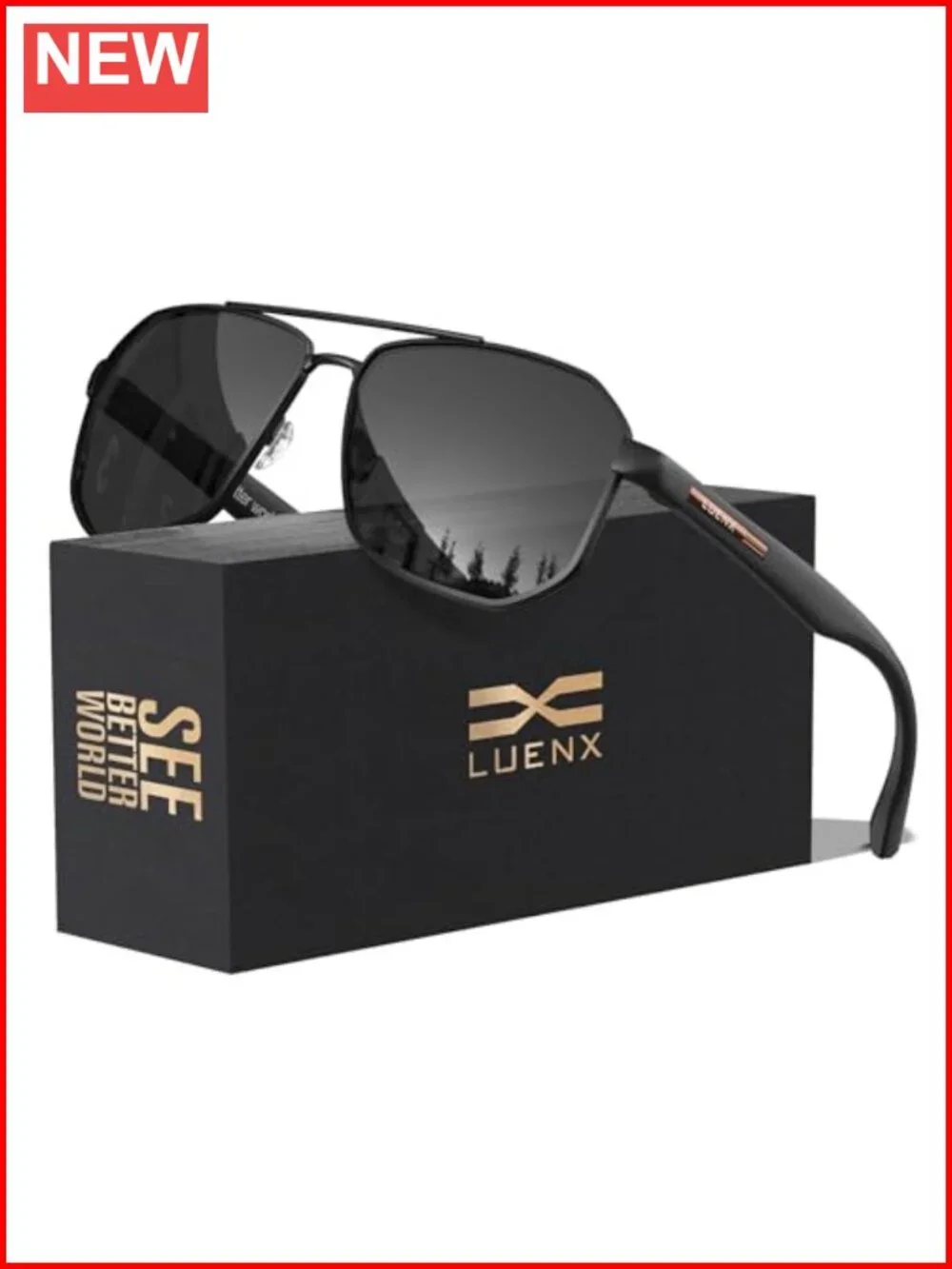 Polarized Square Polygon Aviator Sunglasses UV400 with Gift Box